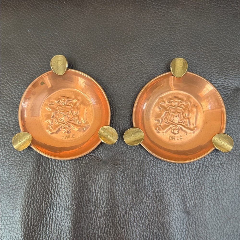 Vintage Copper Ashtray or Trinket Dish Set of 2 Crafted in Chile